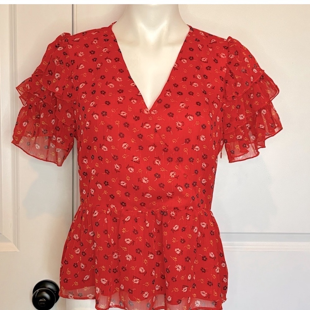 Red Floral Madewell Blouse